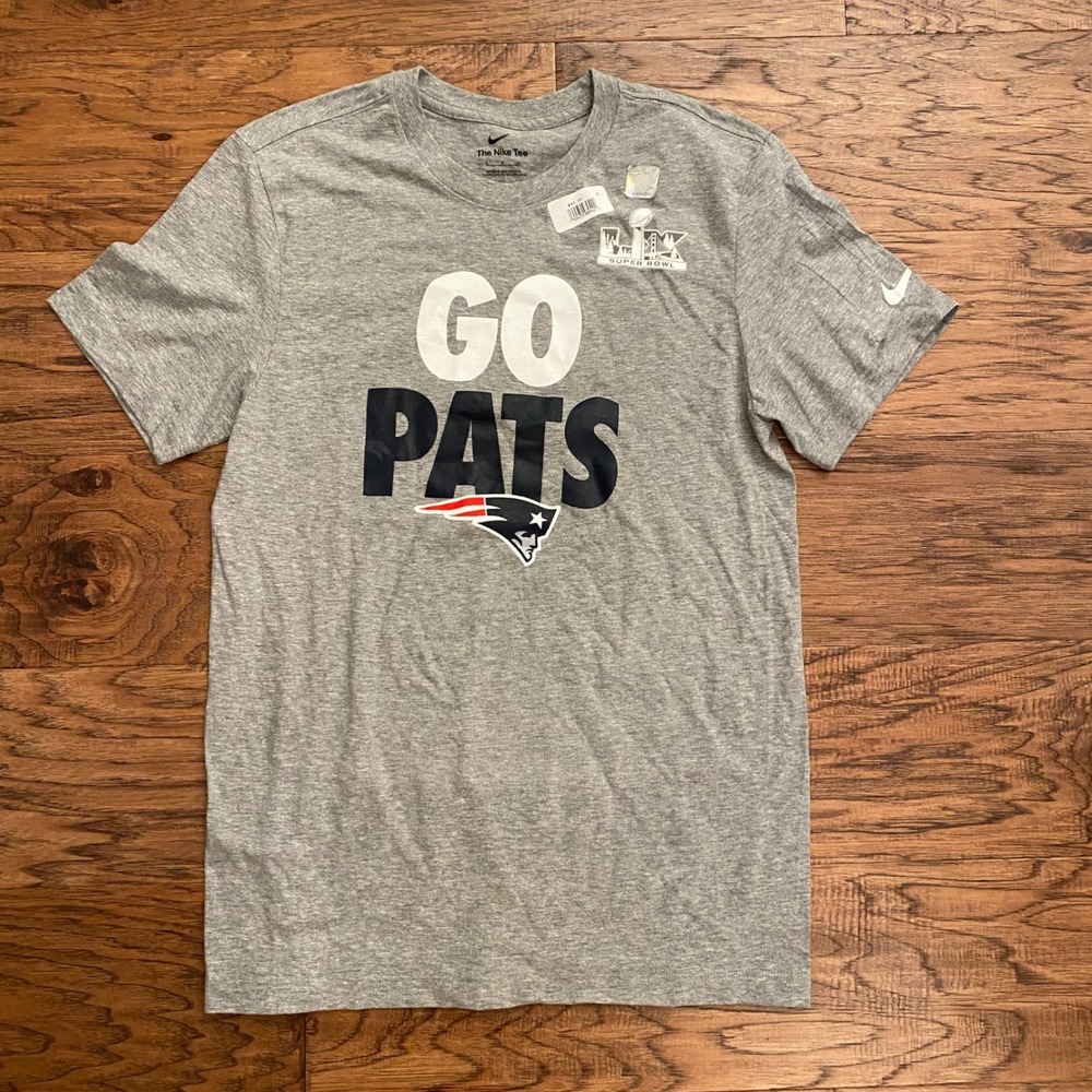 Nike New England Patriots Super Bowl 50 Go Pats T-Shirt Gray Mens Small NEW